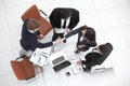 Top view.handshake, businessman and business woman over a Desk Royalty Free Stock Photo