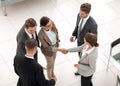 Top view.handshake of two business women before the meeting. Royalty Free Stock Photo