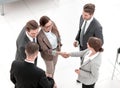 Top view.handshake of two business women before the meeting. Royalty Free Stock Photo