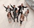 Top view.happy business team looking at the camera Royalty Free Stock Photo