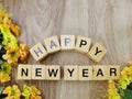 Happy new year letter wooden alphabet top view Royalty Free Stock Photo