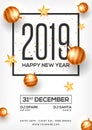 Top View of 2019 Happy New Year Party template design decorated Royalty Free Stock Photo