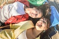 Top view of happy smiling girlfriends - Young women on relax moment