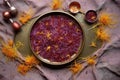 top view of harvested saffron stigmas on a tray Royalty Free Stock Photo