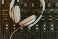 top view of headphones on graphic equalizer Royalty Free Stock Photo