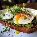 Top view healthy avocado toasts breakfast lunch avocado toast fried eggs