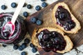 Top view of healthy breakfast with blueberry jam Royalty Free Stock Photo