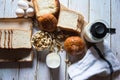 Top view of healthy breakfast ingredients on a background Royalty Free Stock Photo