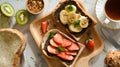 Top view, Healthy brunch concept, Strawberry with chocolate spread toast and banana Royalty Free Stock Photo