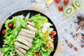 Top view Healthy and Clean Food mix fruit and vegetable ,Healthy eating mix of fresh vegetables salad topped on wooden table Royalty Free Stock Photo