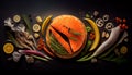 Top View Healthy Dish Of Appetizing Baked Salmon on Foody Theme Background AI Generative