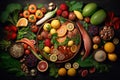 Top View of Healthy Food Fresh Vegetables and Fruits Various Raw Food Ingredients on Plate Royalty Free Stock Photo