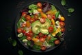 Top View of Healthy Food Salad Vegetables and Fruits on Plate Looks Delicious Royalty Free Stock Photo