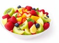Top View of Healthy Fresh Fruit Salad in Isolated Bowl on White Background. Royalty Free Stock Photo