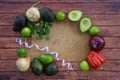 Top view of healthy guacamole avocado ingredients with blank empty copy space