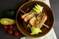 Top view of Healthy Sandwich toast with lettuce, ham, cheese and tomato on a wooden background Royalty Free Stock Photo