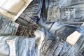 Top view Heap of blue jeans texture