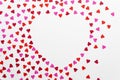 Top view heart shaped border arrangement with small hearts with copy space for 8 march or valentine day greeting card Royalty Free Stock Photo