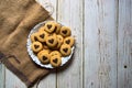 Top view of heart shaped cookies on wooden background Royalty Free Stock Photo