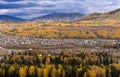 Top view of Hemu village in colorful autumn, nature popular landscape of China