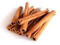 Top view of Herbs and spices with cinnamon roll sticks isolated on white backgeound.