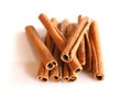 Top view of Herbs and spices with cinnamon roll sticks isolated on white backgeound.