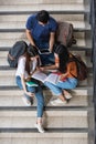 Top view high angle group of male and girl students Royalty Free Stock Photo