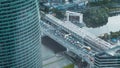 Top view of high-rise and traffic on bridge. Action. View from high-rise building of part of neighboring office Royalty Free Stock Photo