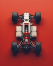 Top View of a High Tech Remote Controlled Electric Race Car on a Bright Red Background