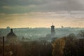 Top view from hight castle on city hall, main cathedral, and houses roofs of old Lviv Royalty Free Stock Photo