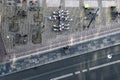 Top view of highway, bike path, bike parking and sidewalk