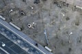 Top view of highway, bike path, bike parking and sidewalk