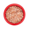 Top view of Himalayan pink salt in a small bowl.