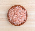 Top view of Himalayan pink salt in a small bowl