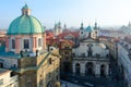 Top view of historical center of Prague Stare Mesto, Czech Republic. Crusader Square, Church of St. Francis of Assisi