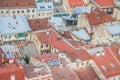 Top view of historical old city district of Lviv, Ukraine. Old buildings and courtyards in historic Lviv