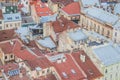 Top view of historical old city district of Lviv, Ukraine. Old buildings and courtyards in historic Lviv