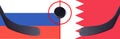 Top view hockey puck with Russia vs. Bahrain command with the sticks on the flag. Concept hockey competitions