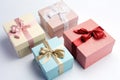 The top view of the holiday gift boxes showcases the bounty of the surprise hidden inside, arousing the curiosity of the recipient Royalty Free Stock Photo