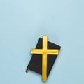 top view holy bible with wooden cross. High quality photo Royalty Free Stock Photo