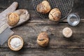 Top view of home made freshly baked sourdough bread buns