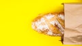 Top view homemade bread on yellow background, to paste in your design Royalty Free Stock Photo