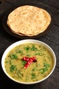 Top view Homemade Dal curry and palak served with chapathi Royalty Free Stock Photo