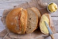 Top view of homemade whole grain bread