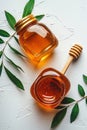Top view of honey displayed on a white background to maximize search result relevance