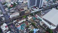 Top view of a HongKong Global City with development buildings, transportation, energy power infrastructure. Financial Royalty Free Stock Photo