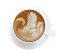 Top view of hot coffee cappuccino latte art isolated on white background, clipping path Royalty Free Stock Photo