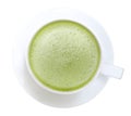 Top view of hot matcha green tea foam isolated on white backgroud, path Royalty Free Stock Photo