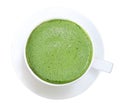 Top view of hot matcha green tea foam isolated on white background, path Royalty Free Stock Photo