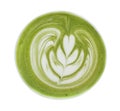 Top view of hot matcha green tea latte art foam isolated on whit Royalty Free Stock Photo